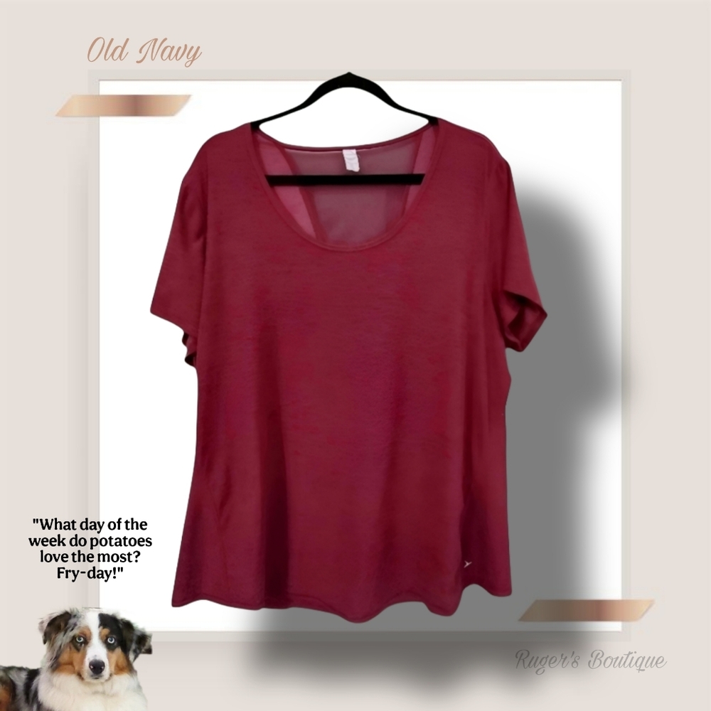 🌿Old Navy Active Women's XXL Maroon Althetic Top with Back Mesh Panel Top - Picture 10 of 10